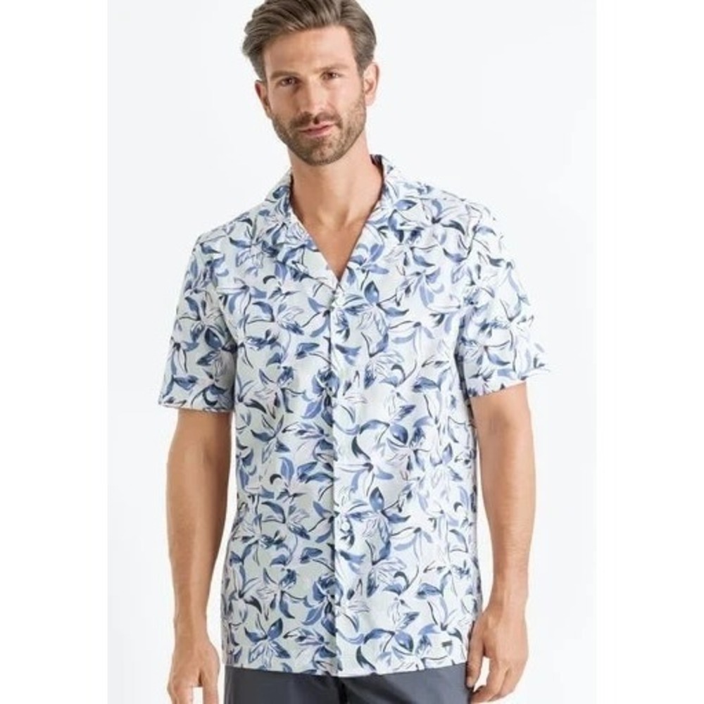 Hanro Night & Day Button Down Shirt Hawaii Print (075524) Medium NWT